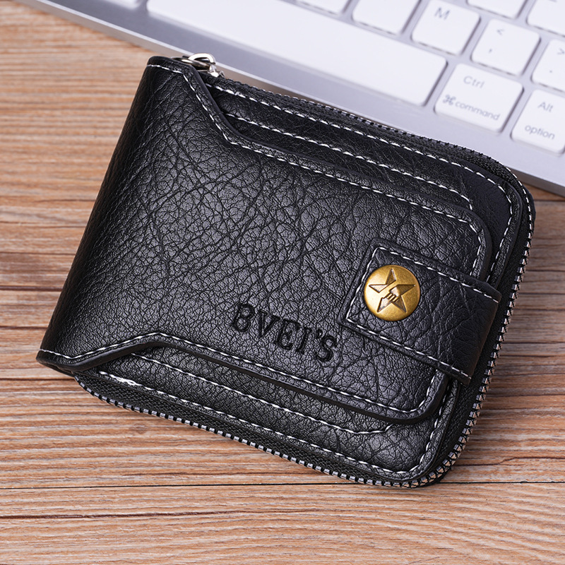 New Cross-Border Men's Wallet Short Zipper Wallet Coin Purse Copper Buckle Design Wallet Wear-Resistant Fashion Wallet