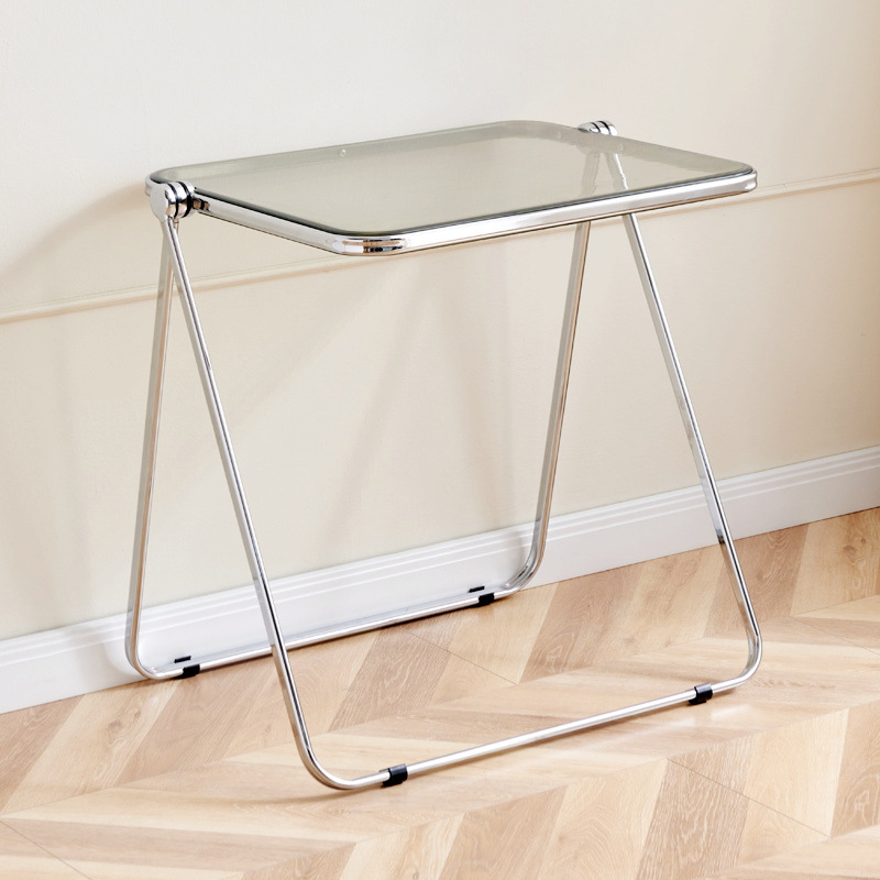 Simple moderno neto rojo ins metal transparente portátil plegable mesa cuadrada portátil de almacenamiento de oficina mesa de estudio