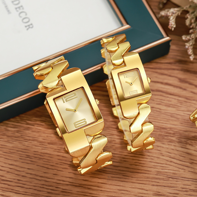 クロスボーダーwatchレトロ角カップル石英手リンク時計気質軽贅沢ファッション金色クラシック中古腕時計