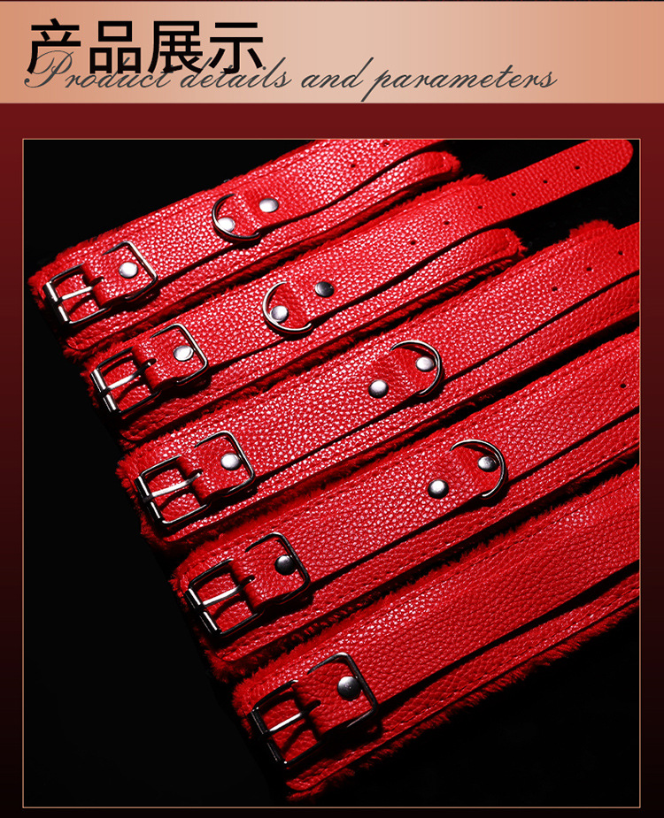 Jiuai SM Plush Handcuff Restraint Set, Black PU Bondage Cuffs for Couples — detail image 13