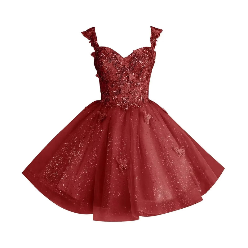 Off-The-Shoulder Short Prom Dress with Sweetheart Butterfly Appliqué, Homecoming Ball Gown with Sequins, A-Line Cocktail Dress