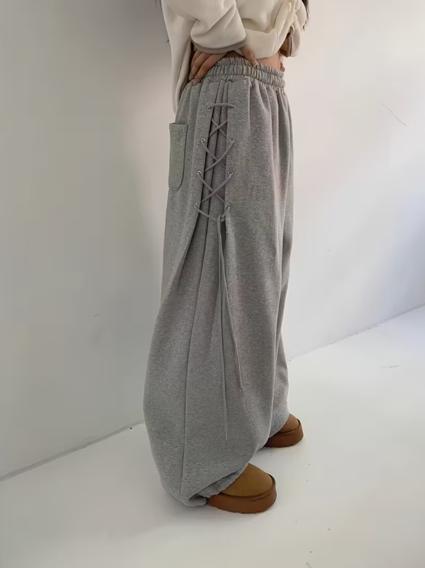 Transfronterizos Europa y América calles laterales correa de horquilla hueca pantalones casuales de mujer otoño y invierno pantalones rectos de piernas largas sueltos