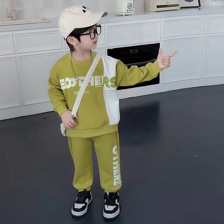 Conjunto de dos piezas de manga larga para niños, suéter con letras bloqueadas de Color para primavera y otoño, pequeño y mediano, 2023_voghion.com