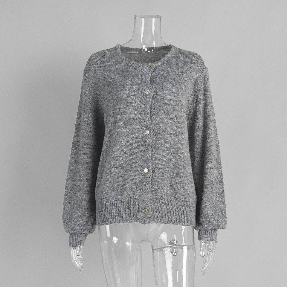 Áo cardigan len dệt kim dáng mỏng nhẹ cài nút một hàng, tay dài cổ tròn nữ — hoa hồng đỏ, màu be, màu cam, màu hoa cà chi tiết 143