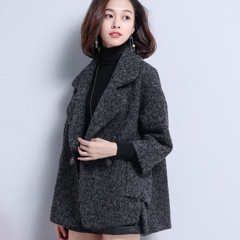 Petite Woolen Coat for Women, Short Plus-Size Loose Cape Cocoon-Style Korean Wool Coat for Autumn and Winter