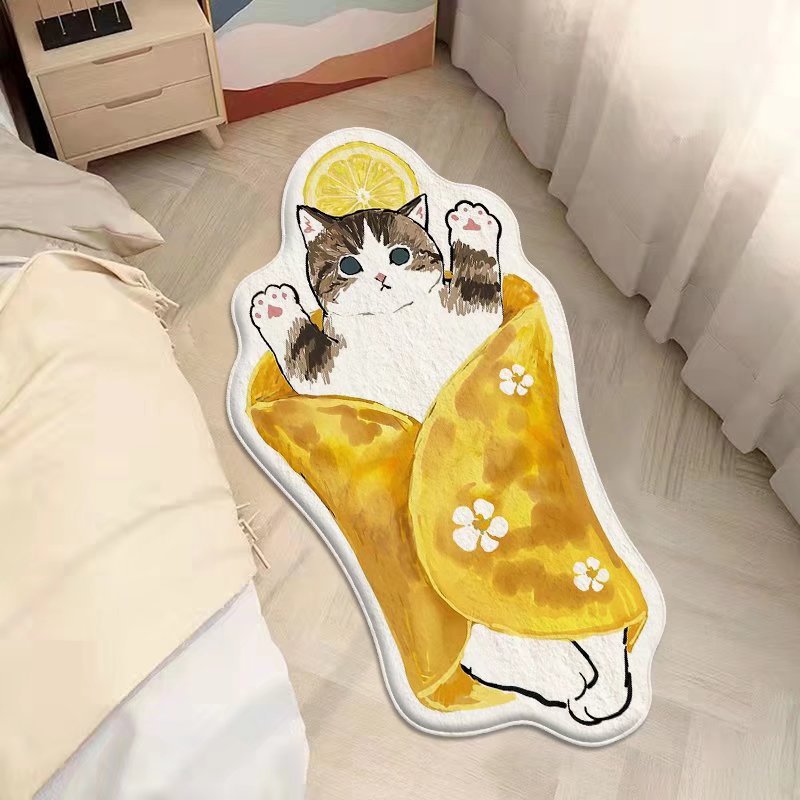 Cartoon feline alfombra de cachemira dormitorio alfombra de cama sofá doméstico mantas de mesa de té resistente al desgaste fácil de cuidar alfombra de ventana flotante