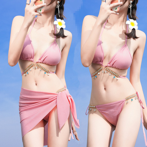 Swimsuit women's fish diamond chain European and American pure lust style strap triangle bikini three-point ins sexy vacation swimwear