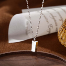 S999纯银足银小方砖项链女士小众设计感ins风气质个性锁骨链吊坠