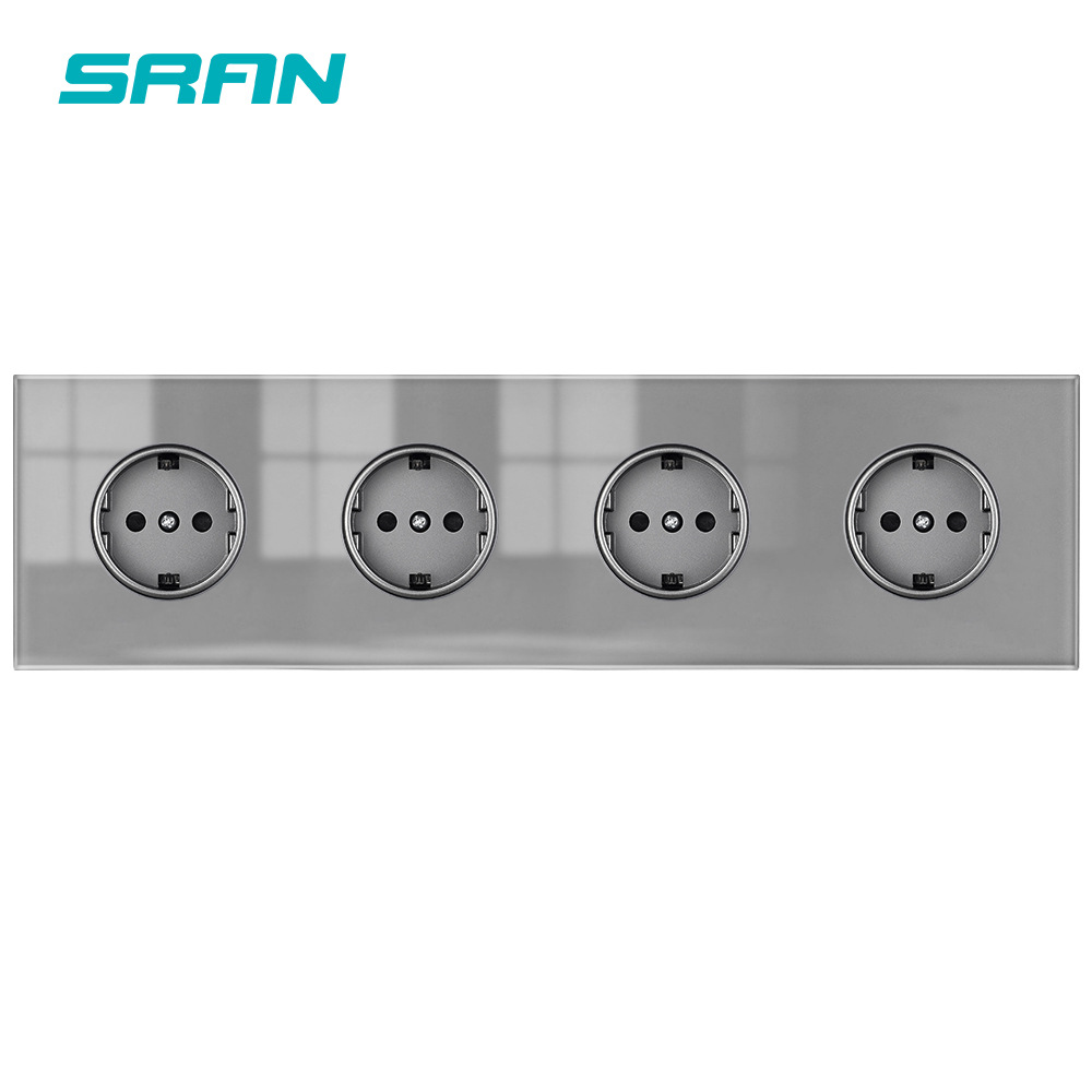 82型德国德标16A欧标插座面板连体4位欧式欧规德式电源墙壁玻璃面