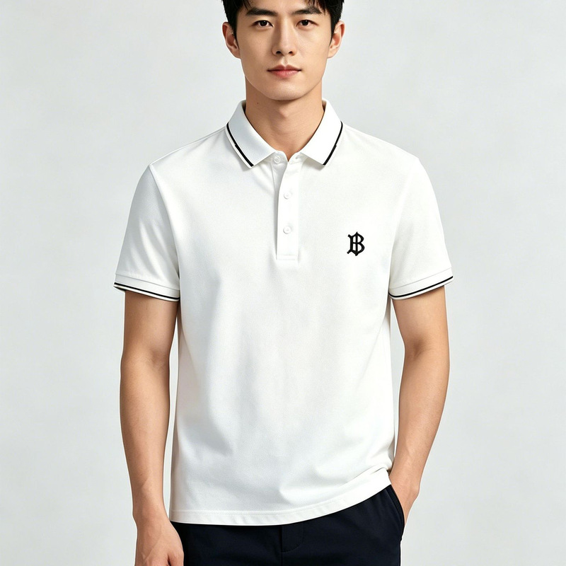 Flf Clothing's New Model Debuts with a Polo Shirt with Similar Letter Embroidery as Burberry, Business Casual Short-Sleeved, Unisex