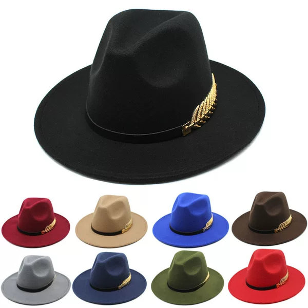European and American Foreign Trade Leaf Decoration Women's Woolen Hat Jazz Hat Autumn and Winter Korean British Retro Top Hat Women's Fashion