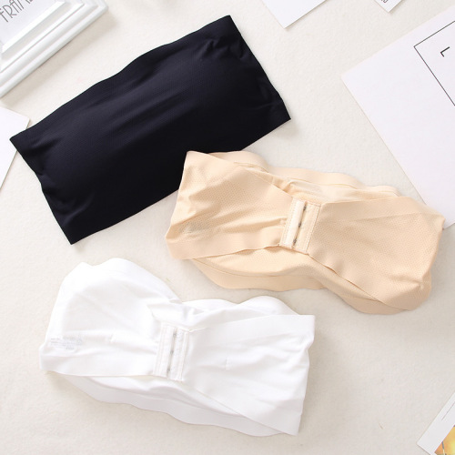 Anti-exposure one-line circumference seamless chest wrap mesh ice silk double-layer detachable one-piece coaster basic girl's tube top