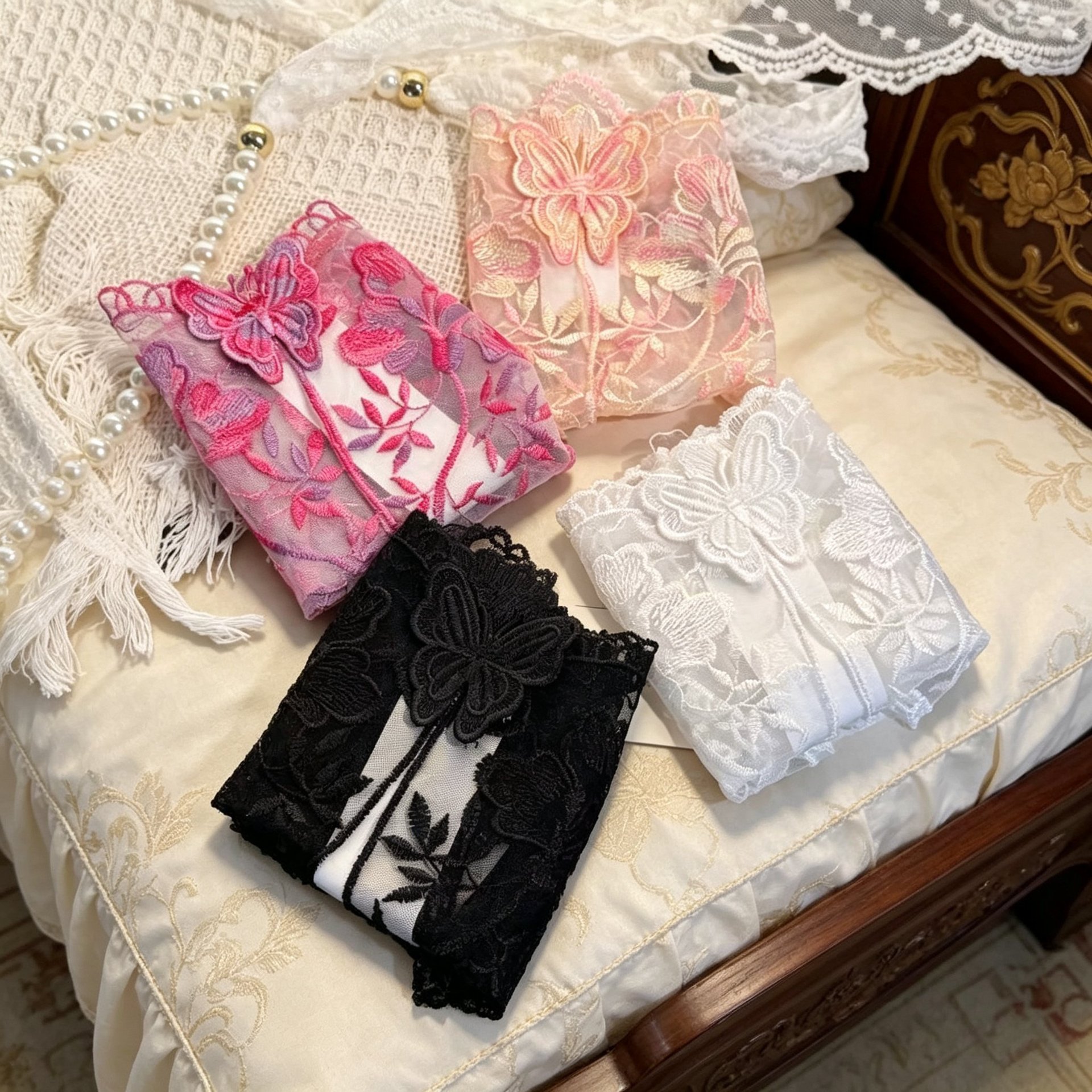 This sexy embroidered panty for women, a popular item on Douyin e-commerce platform, features a retro and alluring design with thin straps and breathable lace.