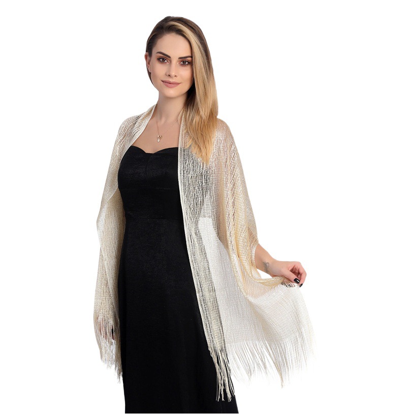 Amazon Ebay European and American Explosions Gold and Silver Silk Flat Towel Bridal Ball Wedding Party Evening Dress Shawl Women