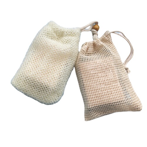 Hanging drawstring 100% cotton and linen handmade soap foaming mesh soap bag for bath sisal nylon soap foaming mesh bag wholesale