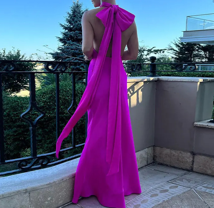 236g Weight Maxi Long Dress Dress Length Type Wholesale Elegant Backless Solid Color Banquet Party Halter Neck Sleeveless Party Dress