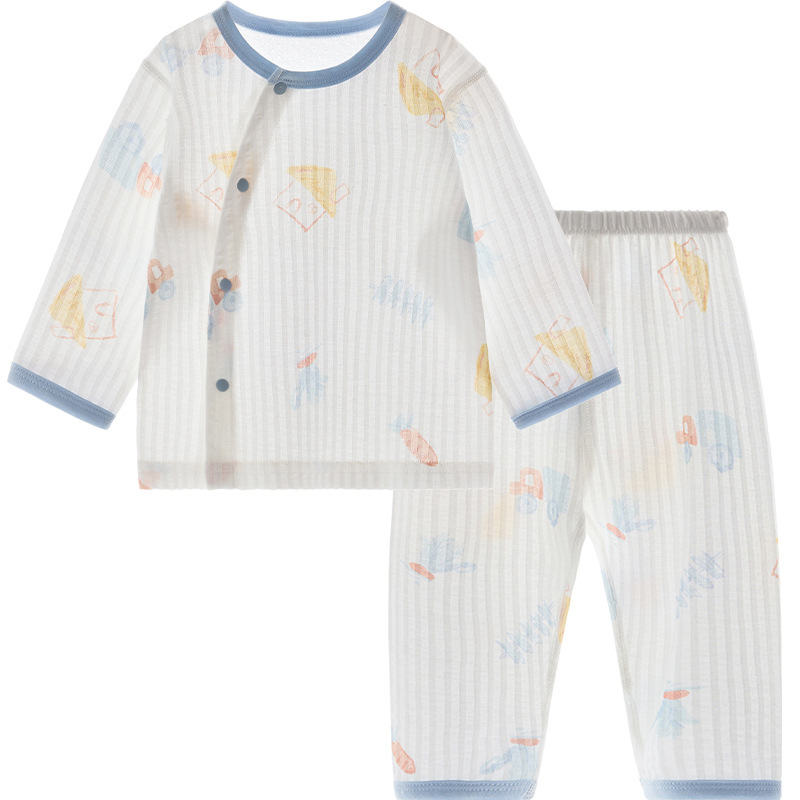 Trajes de bebés de verano para niños y niñas delgados transpirables pijamas de aire acondicionado de mangas largas para niños divididos ropa de hogar ropa de verano bebé