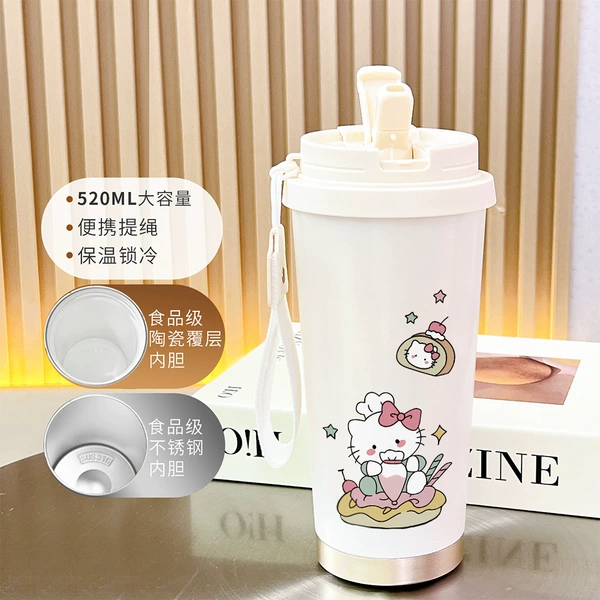 【Food Grade 316 Stainless Steel】Antique White-BXAB15612 Pink Cat