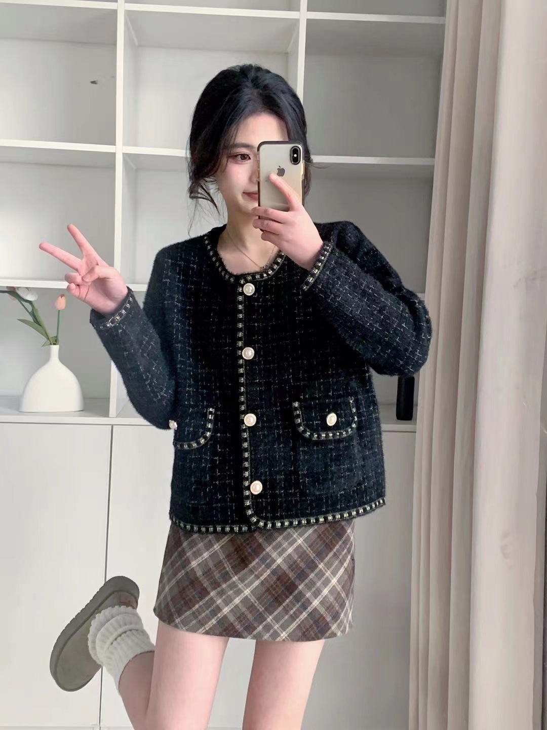 Imitación de un pequeño abrigo de viento fragrante para mujeres 2024 otoño y invierno nuevo estilo coreano de cuello redondo de moda casual jersey de punto suéter para mujeres