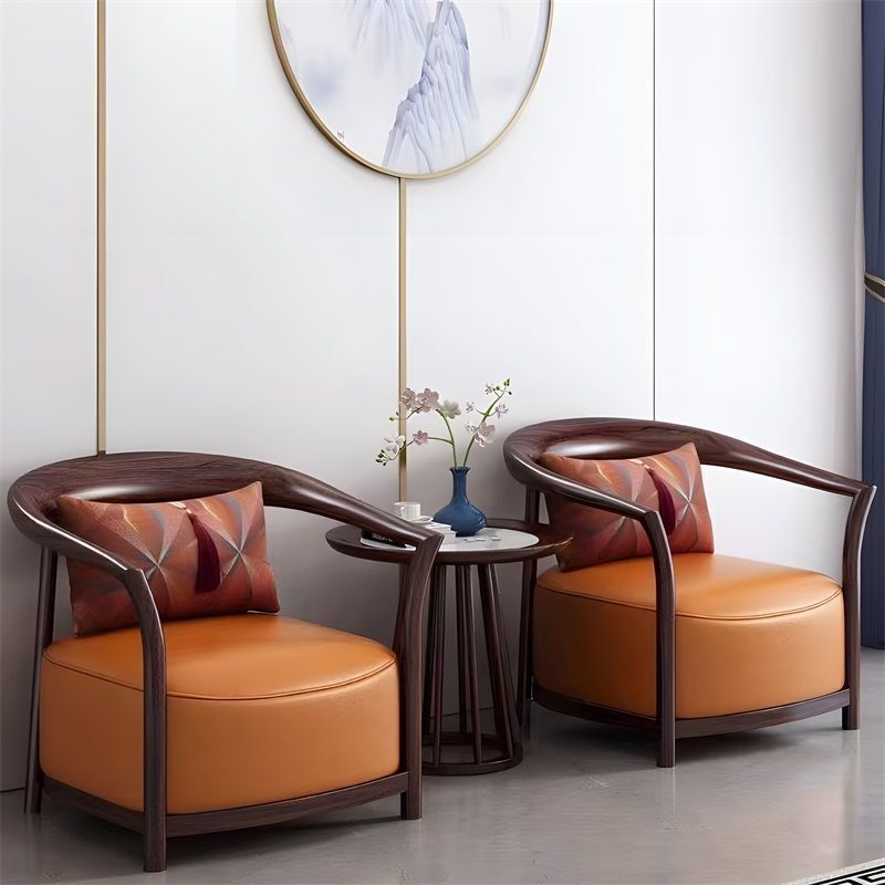 New Chinese Style Ebony Wood Leisure Chair Simple Circle Chair Three-piece Set Home Living Room Light Luxury Solid Wood Seat Single Chair