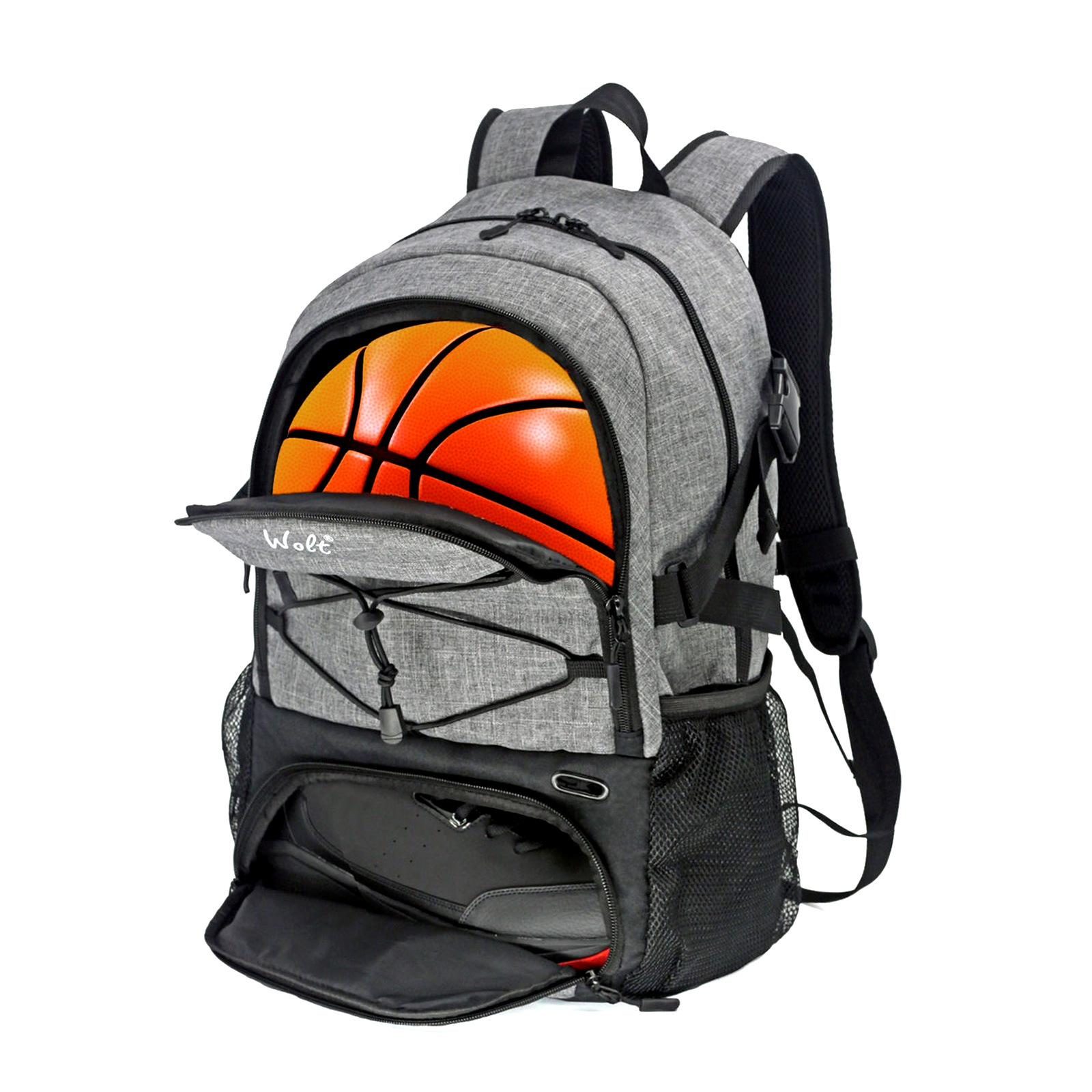 Bolsa de baloncesto transfronteriza Wolt, mochila de fútbol, mochila deportiva para hombres, mujeres y niños, bolsa de entrenamiento que puede contener una pelota de baloncesto de tamaño 7.