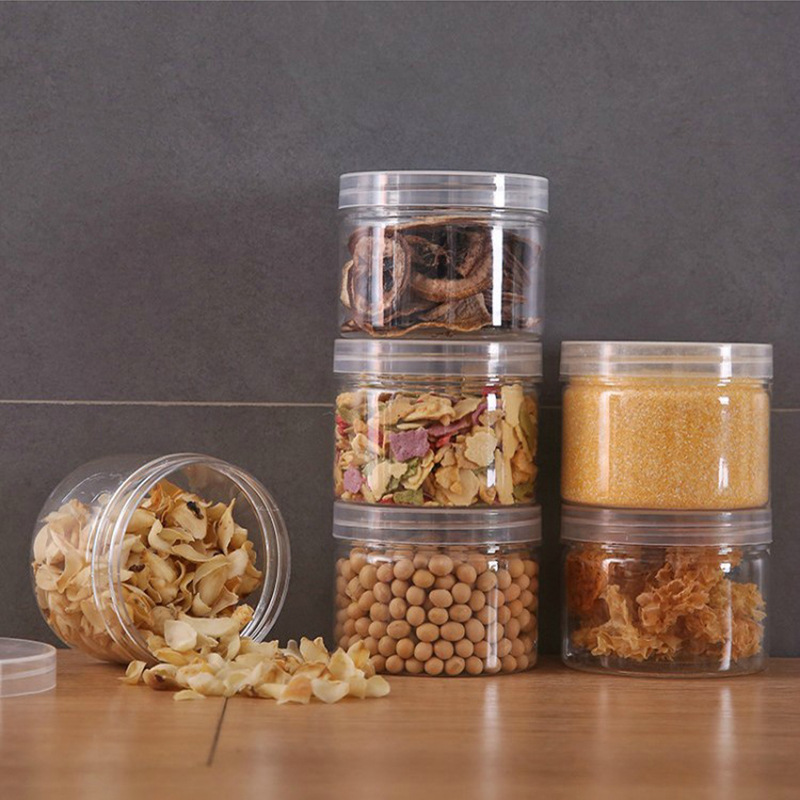 Tanque de sellado botella de plástico jarro de té pequeño transparente con tapa de la cocina doméstica caja de almacenamiento de granos