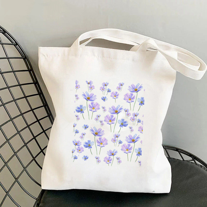 Comercio exterior transfronterizo flor flor flor flor impresión bolsa de lona Harajuku bolsa de hombro bolsa de moda bolsa de compras portátil en stock