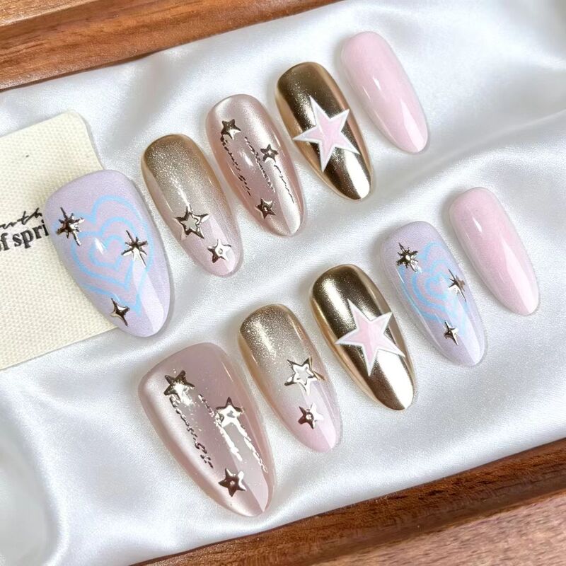 New gold-pink pre-made nails for short nails, available in various sizes, offering a high-end, elegant look that enhances skin tone. Wholesale of nail art pieces New gold-pink pre-made nails for short nails, available in various sizes, offering a high-end, elegant look that enhances skin tone. Wholesale of nail art pieces