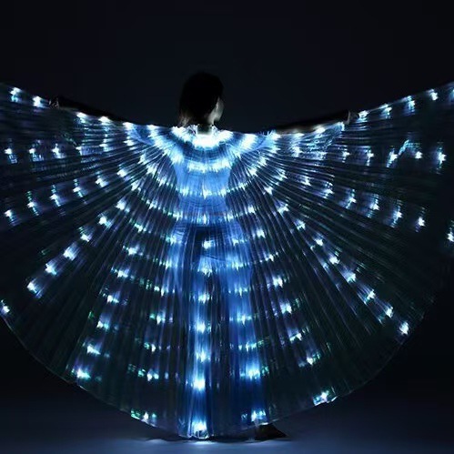 Halloween LED iluminado alas grandes alas 360 grados colorido adulto baile del vientre espectáculo de danza capa alas doradas