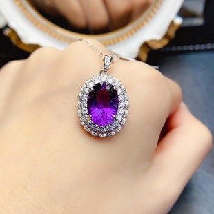 New natural amethyst pendant S925 silver inlaid main stone 10*14mm Joker net red explosions women's jewelry wholesale
