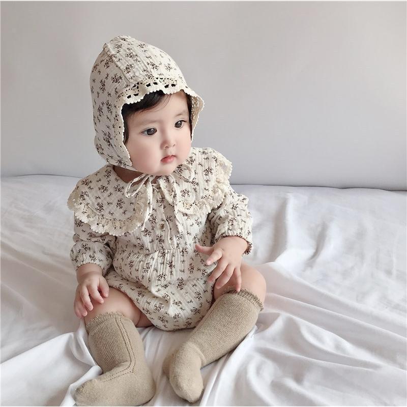 Baby Wrap Fart Clothes Spring and Autumn Jumpsuit Doll Floral Long-sleeved Wrap Fart Foreign Style Baby Hare Crawling Clothes with Hat