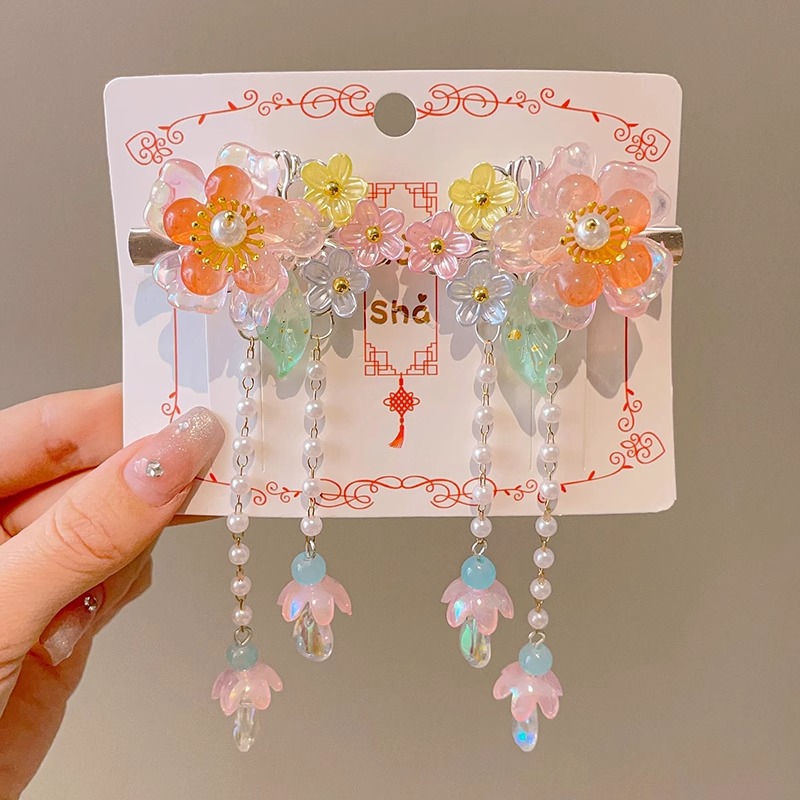 Niños vestidos de estilo antiguo para el cabello Hanfu flores bordas niñas super inmortales tarjeta de cabello tocado de estilo chino arco clip