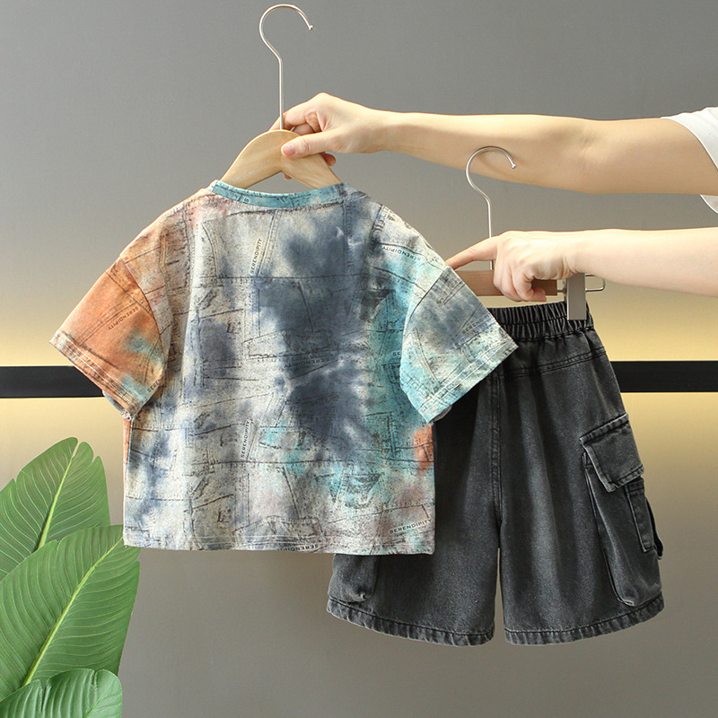 8098 traje de manga corta para niño vestido de verano de dos piezas para niño guapo 2025 nuevos pantalones cortos para niños ropa de verano marea