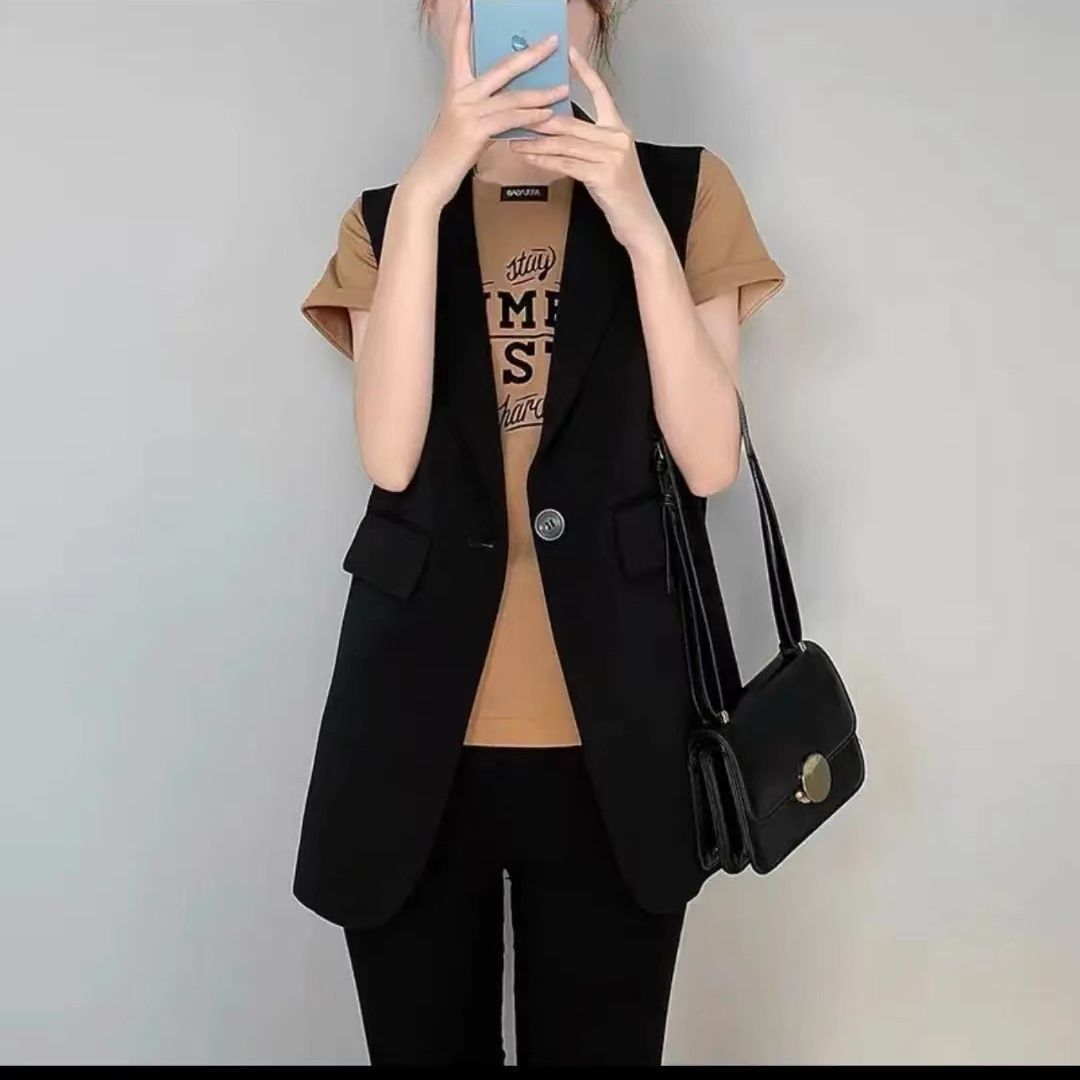 British Style One-Button Vest for Women 2025 Summer New Style Suit Collar Vest with Slim Slim Jacket