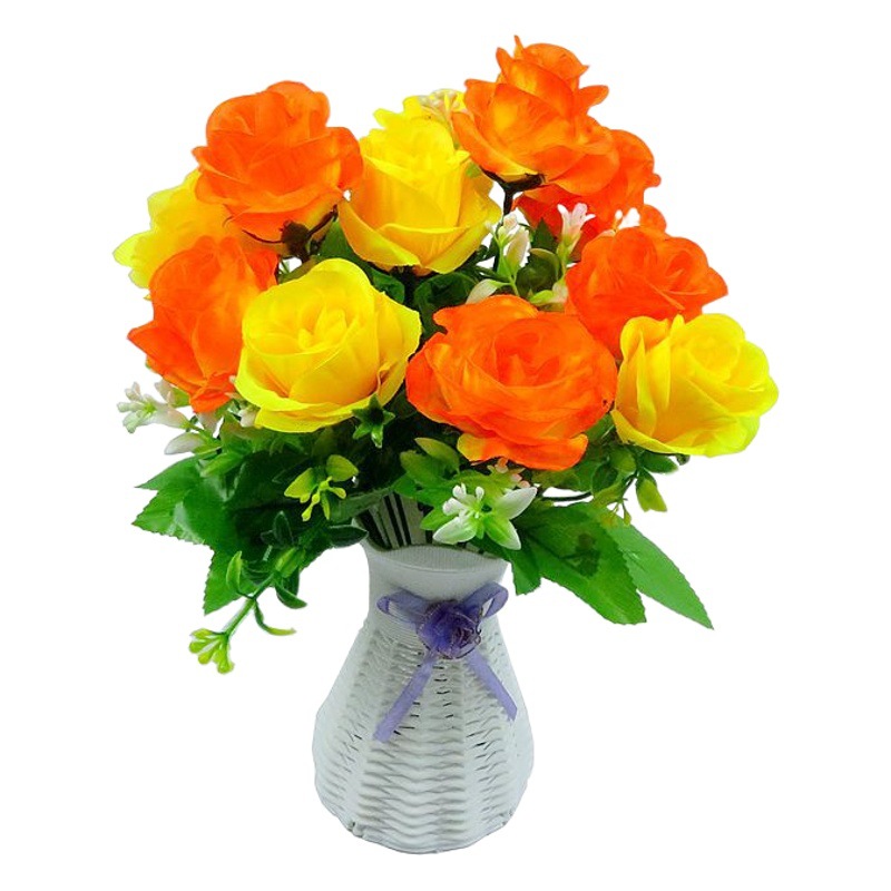 Flores artificiales de fábrica al por mayor, grandes cantidades, precios favorables, rosas para decoración del hogar, flores de seda, ramo de flores artificiales de granada de 6 cabezas.