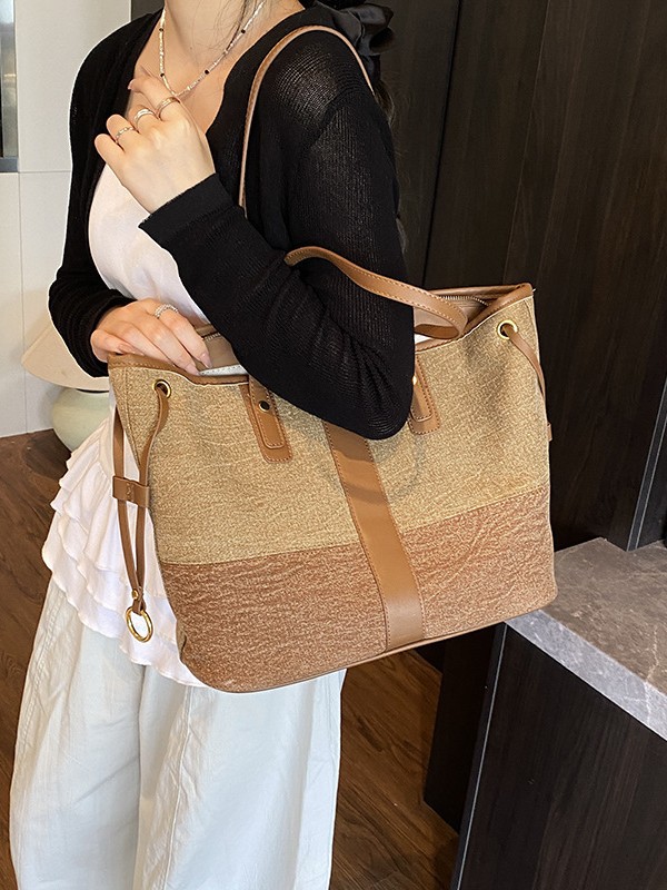 Denim color en contraste retro mano portando bolso Tote femenino transfronterizo nuevo bolso de hombro europeo y americano de gran capacidad con textura