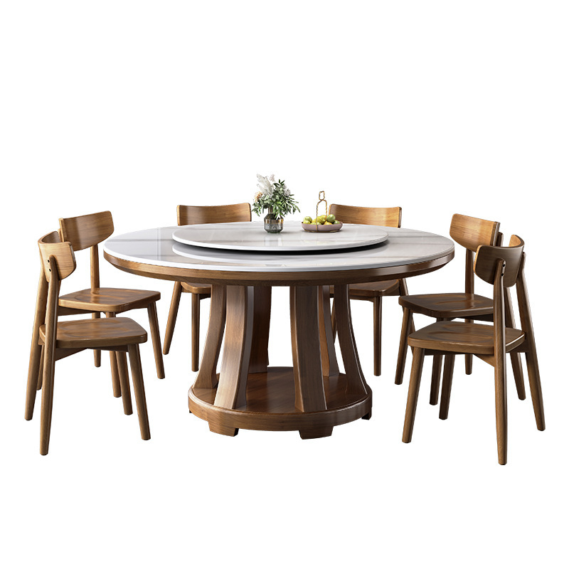 Mesa de comedor de placa de roca moderna minimalista casa pequeño apartamento Hotel mesa de comedor madera maciza Mesa Redonda 1,6 M 10 personas con Tocadiscos