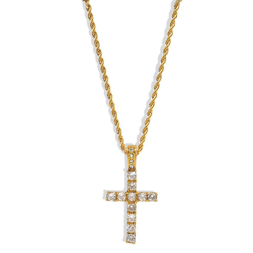 Holiday, Daily Occasion 304 Stainless Steel Material 304 Stainless Steel Simple Style Classic Style Inlay Cross Zircon Pendant Necklace