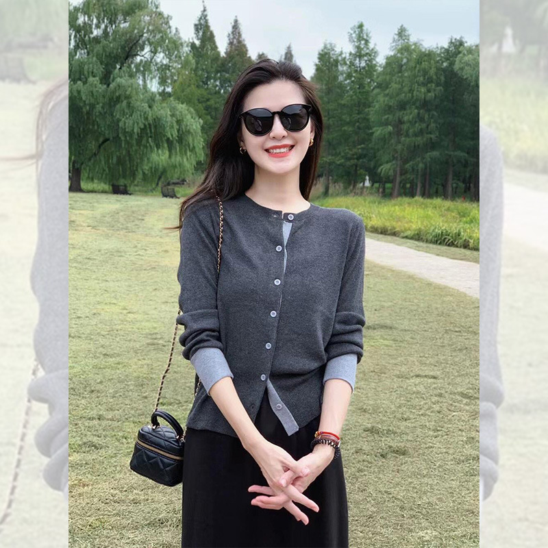 法式假两件短款开衫毛衣外套女2025早秋单穿薄款超好看针织衫上衣|undefined