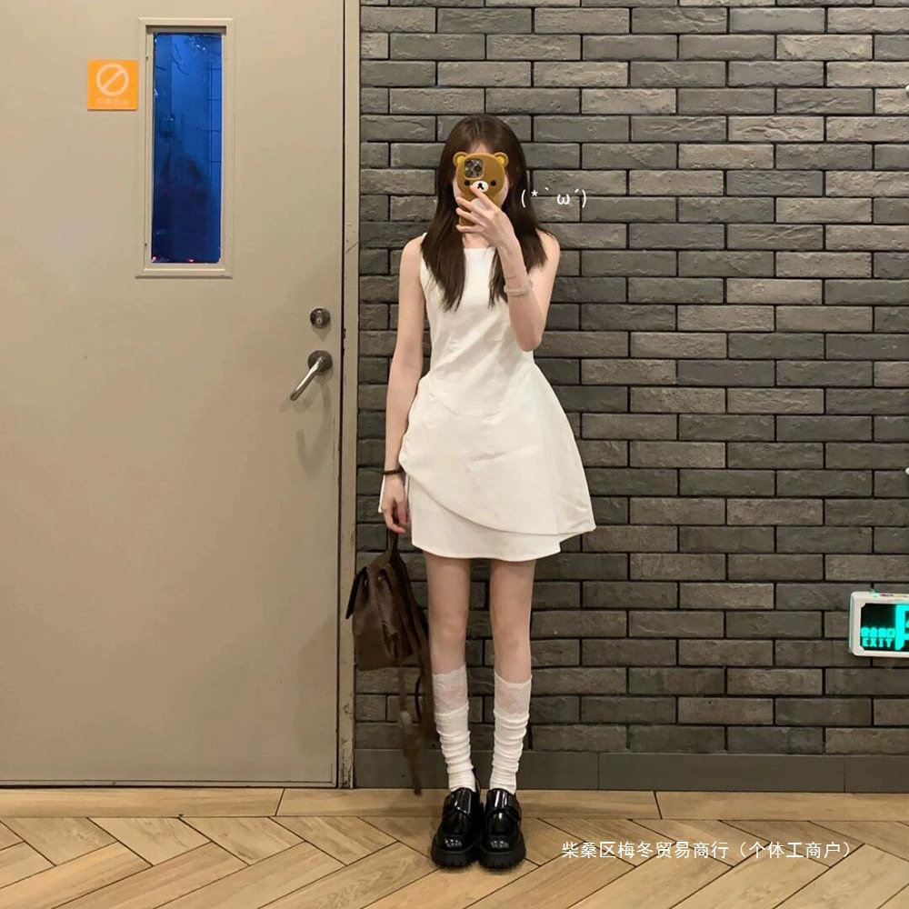 Французский жилет без рукавов, платье нестандартного дизайна, студенческое летнее новое белое платье для похудения талии