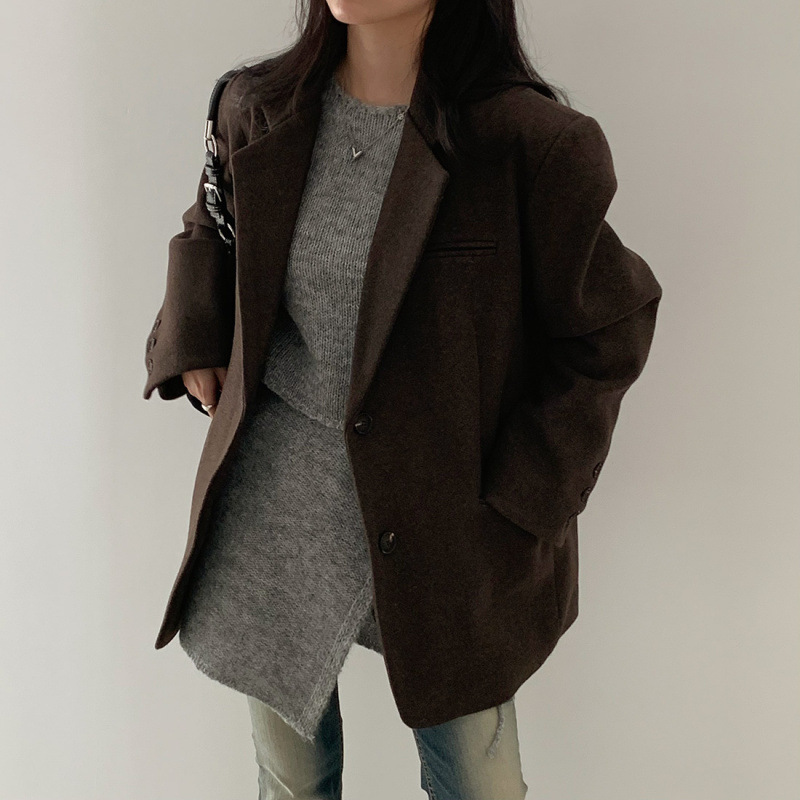 Korean Hepburn Style Loose Thick Woolen Coat