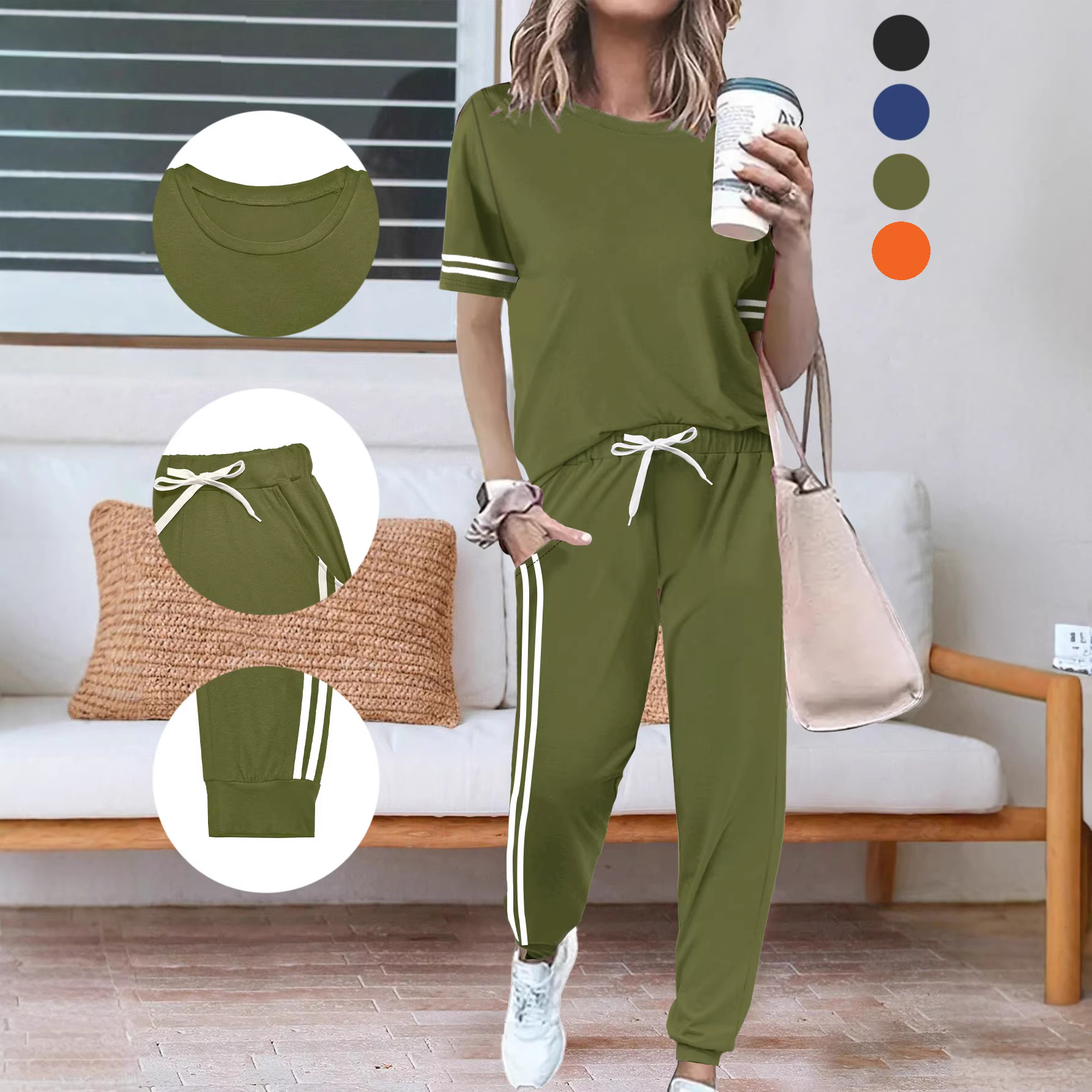 Women's Short Sleeve T-Shirt And Pants Two-Piece Set Casual Comfort Summer Outfit Soft Cotton Blend_ecoleips.com