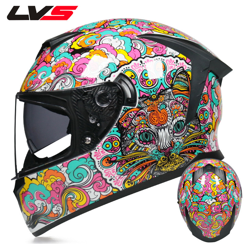 LVS casco de la motocicleta estándar nacional de los hombres y las mujeres del casco completo de doble lente de invierno motocicleta eléctrica Bluetooth cabeza Gris Cuatro Estaciones