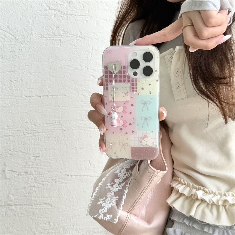 Niña costura ins kt conejo para 15ProMax Apple 16 funda para teléfono iPhone 13/14 colgante 16PM