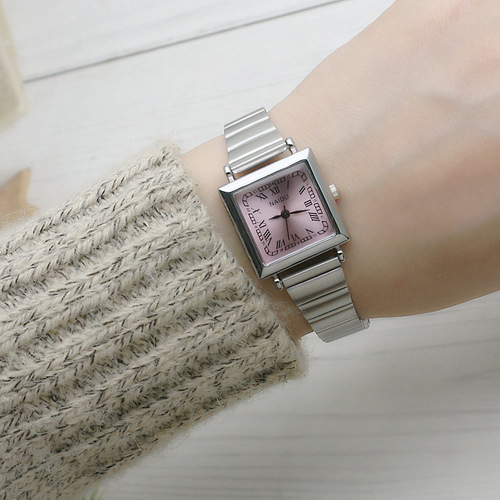 Bamboo belt square Japanese and Korean Roman scale women's watch girls' exam watch fashion quartz watch women's mesh belt watch