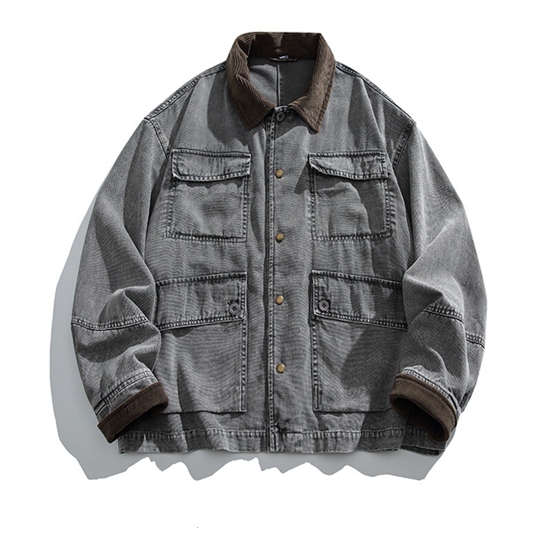25Ss Japanese Retro Youth Heavy Washed Multi-Pocket Color-Block Lapel Denim Jacket Men's Autumn Workwear Jacket 25Ss Japanese Retro Youth Heavy Washed Multi-Pocket Color-Block Lapel Denim Jacket Men's Autumn Workwear Jacket