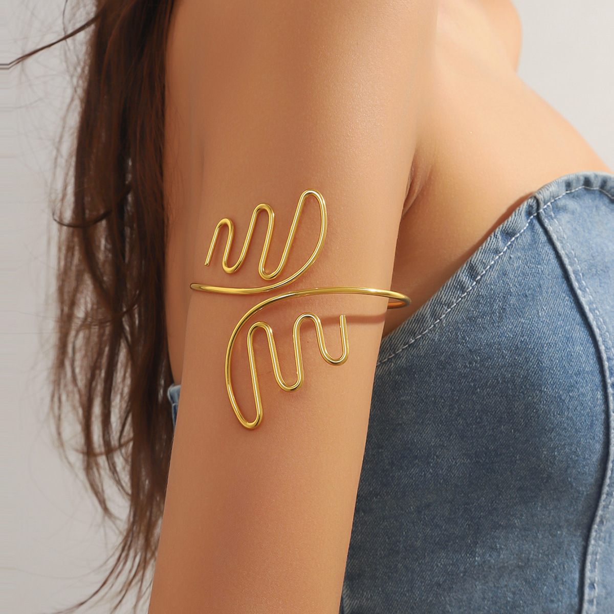 36g Weight arm bracelet Classification 1 Piece Quantity Daily Occasion Alloy Material Round, Curve, Leaves Pattern All Seasons Season Women's Gender Simple Style Style Wholesale Jewelry Simple Style Round Curve Leaves Alloy Arm Bracelet 4