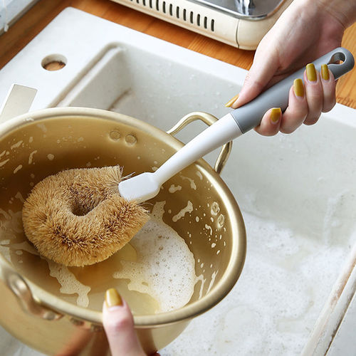 Coconut palm brush non-stick oil pot brush kitchen coconut palm brush pot brush household decontamination long handle non-damaging pot brush wholesale