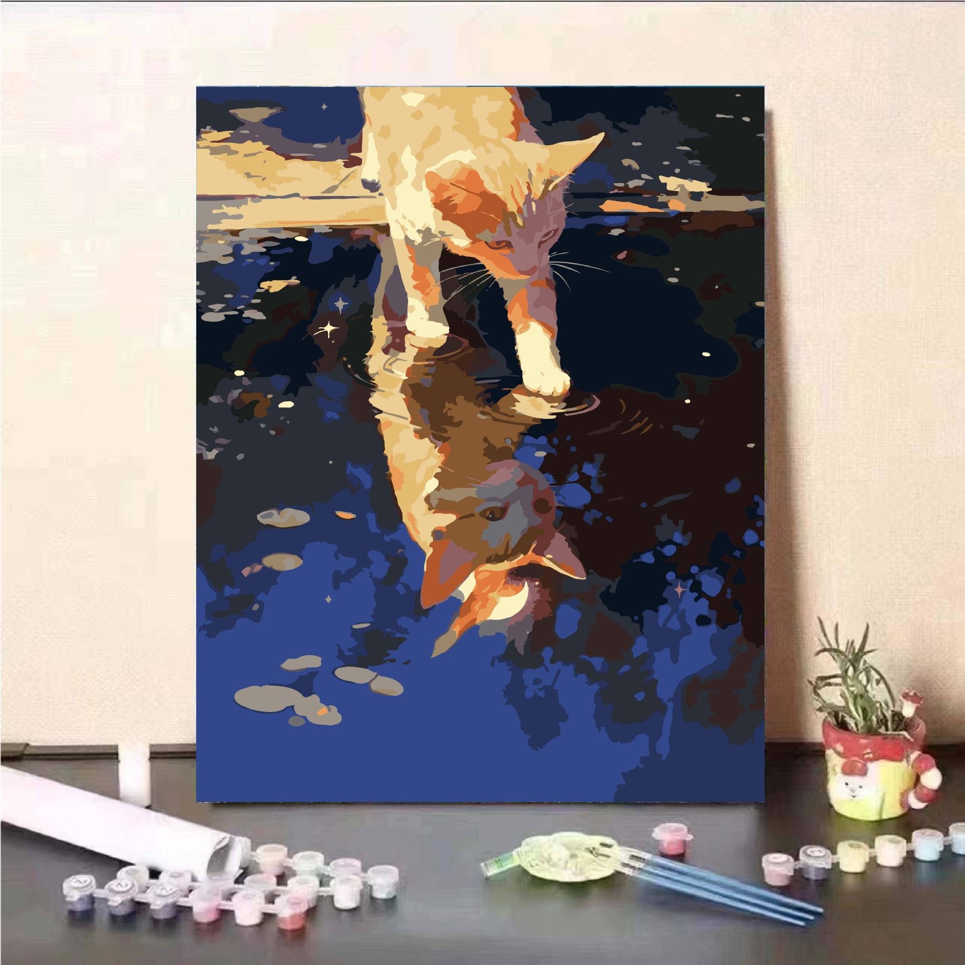 Luna gato diy pintura digital al óleo 2024 nuevo sistema de curación pintura al óleo de relleno acrílico descompresión regalo pintado a mano