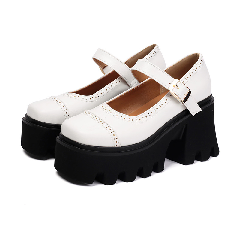 Mary Jane Shoes with Chunky Heels, High Heels, College Style Small Leather Shoes, Niche Design, Thick-Soled Flats for Women with Fat Feet and Wide Feet